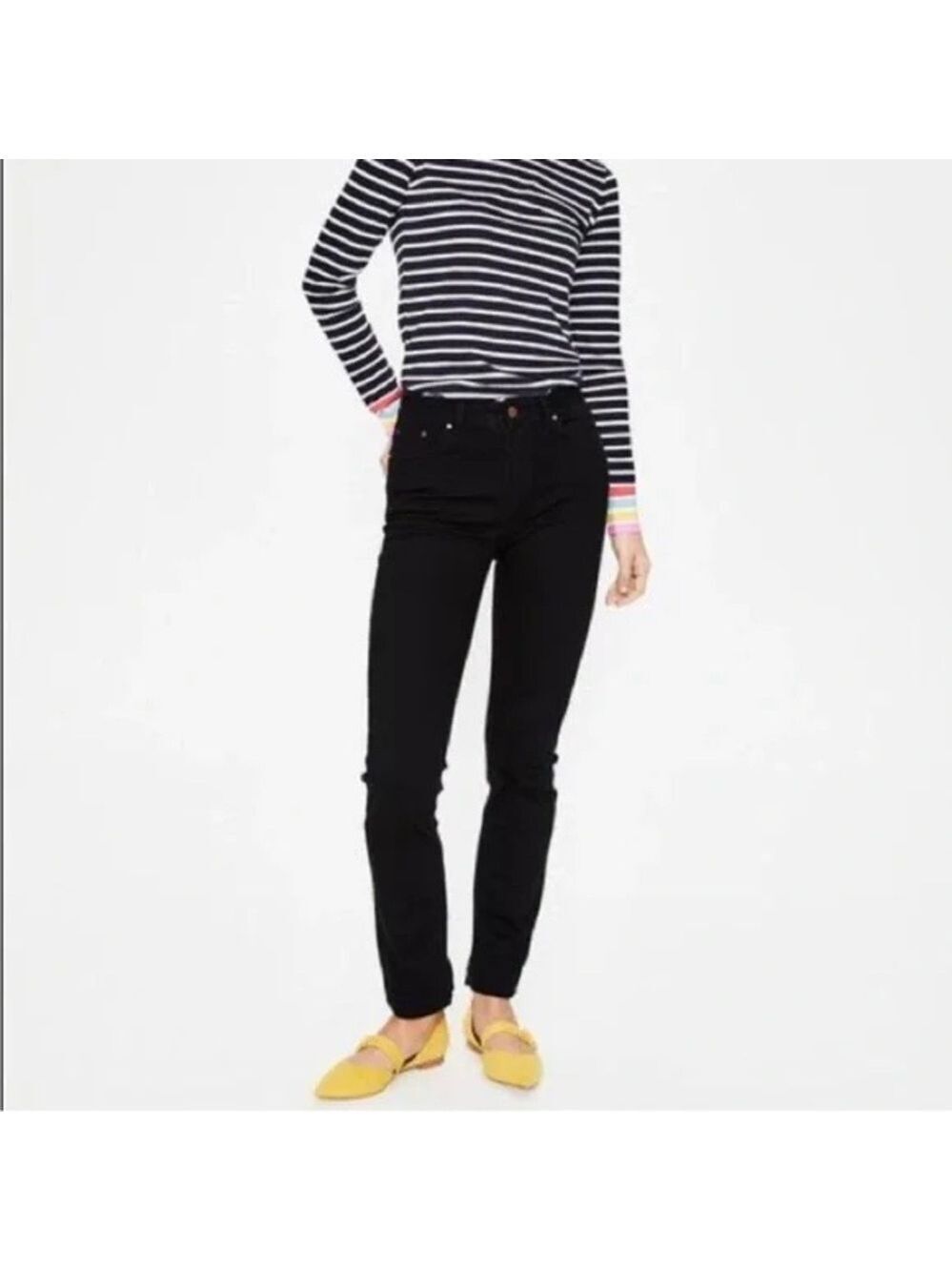 Boden The Trafalgar Straight Leg Black Denim Trousers Size 4P